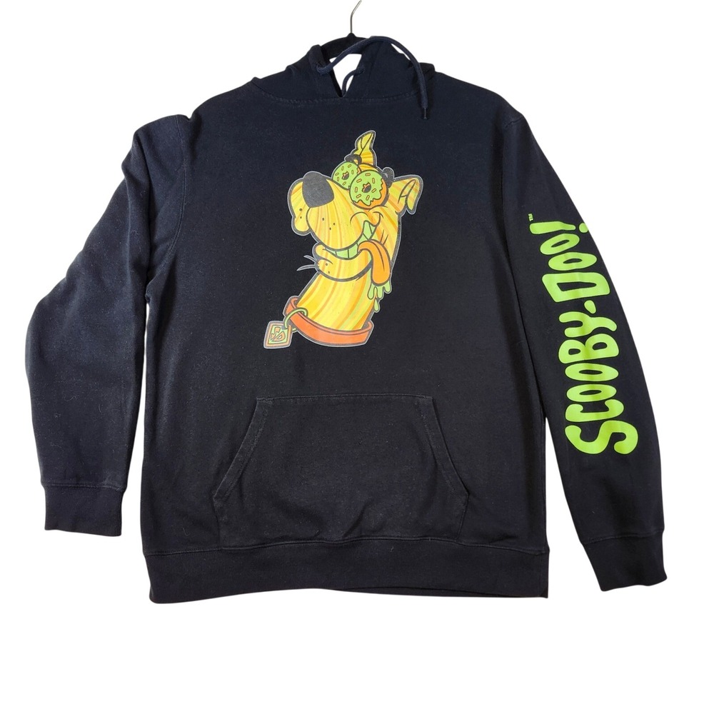 Scooby-Doo Mens Black Graphic Hoodie Psychedelic Donut Eyes Neon Logo Large